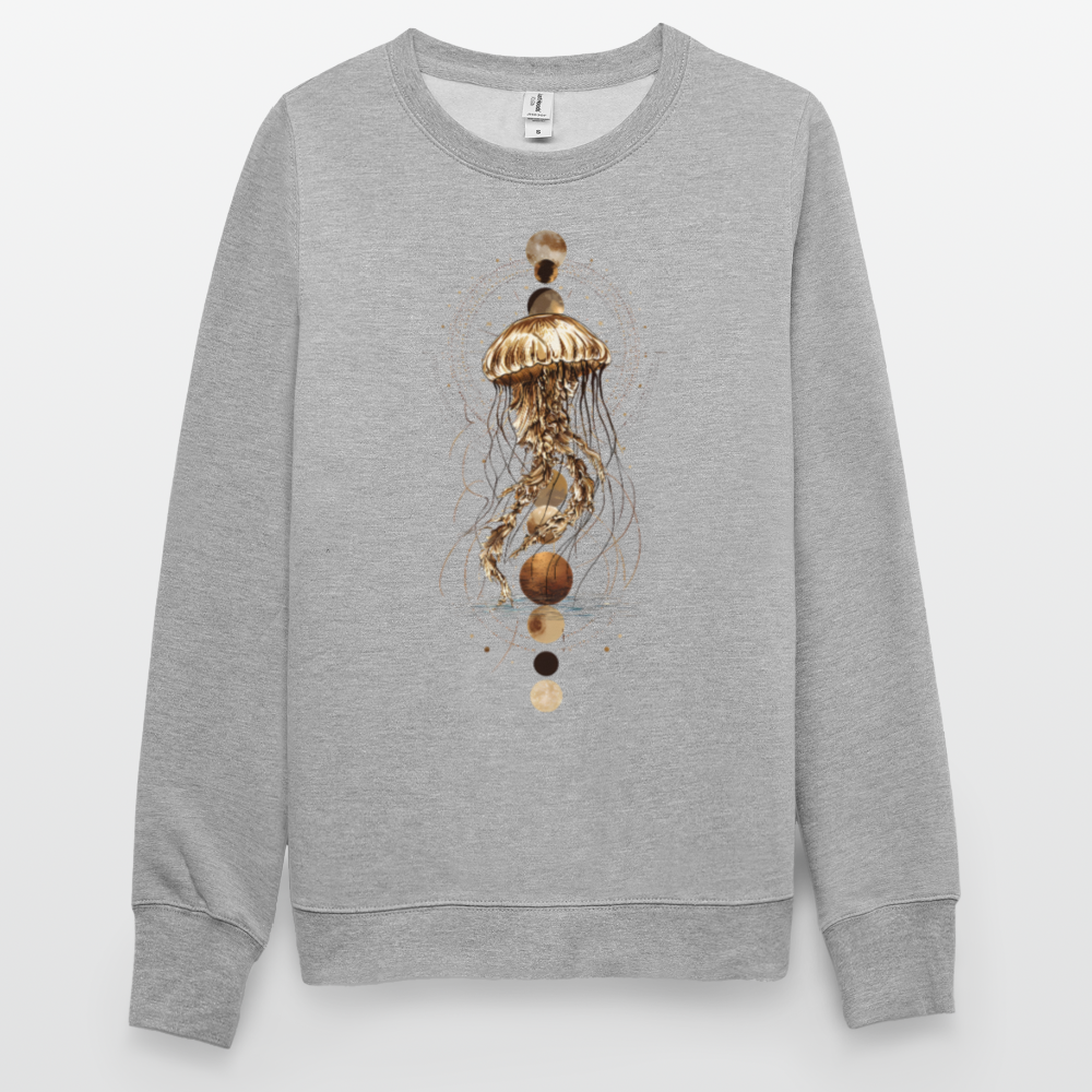 Mystische Qualle mit Mondphasen – Boho Ocean Design - Unisex Pullover - Weißgrau meliert