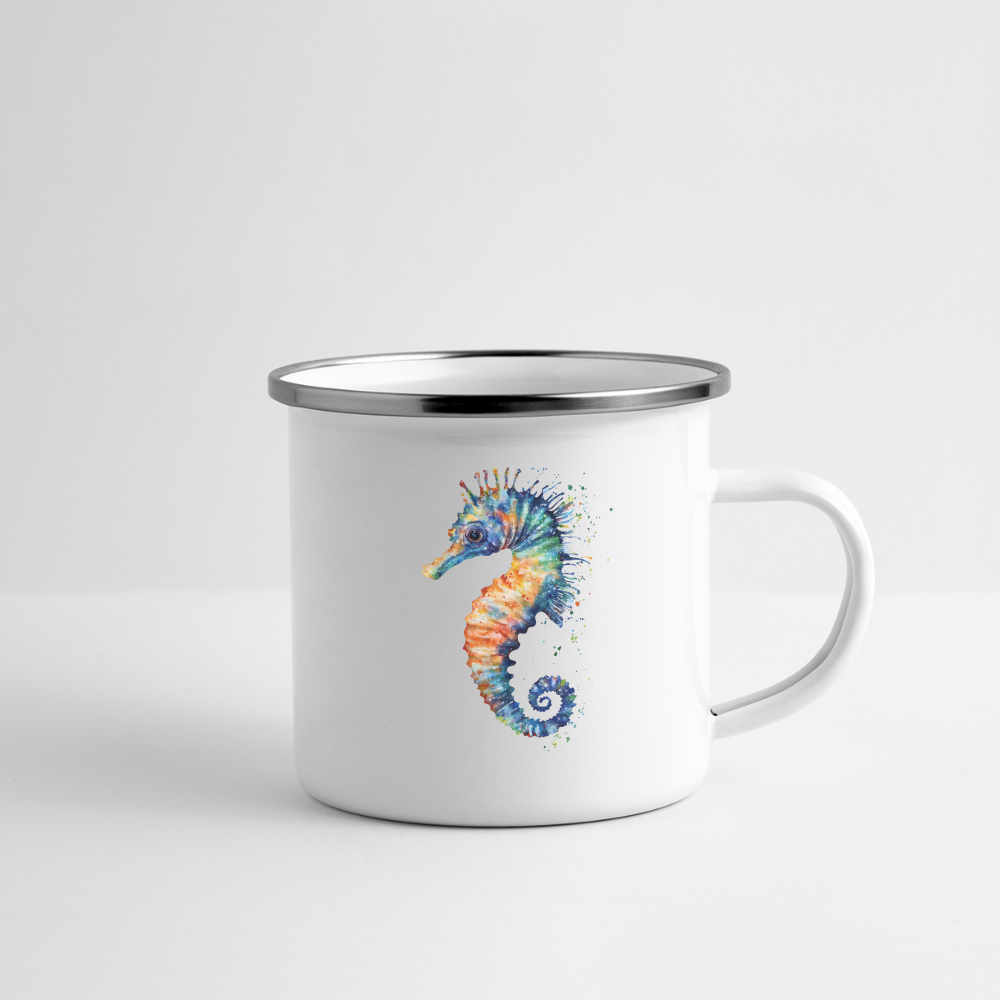 Seepferdchen als Aquarelle - Emaille-Tasse - Weiß