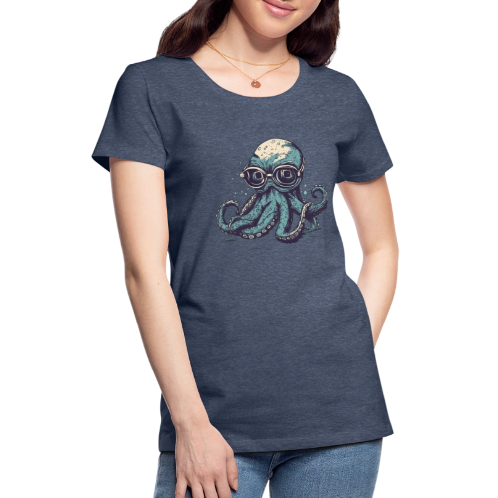 Nerdy Comic Oktopus mit Brille - Frauen Premium T-Shirts - Blau meliert