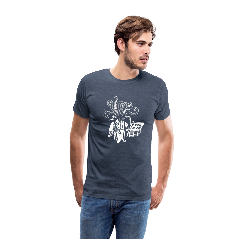 Kaffee trinkendes Skelett mit Tentakeln, Zeitung - Männer Premium T-Shirt - Blau meliert