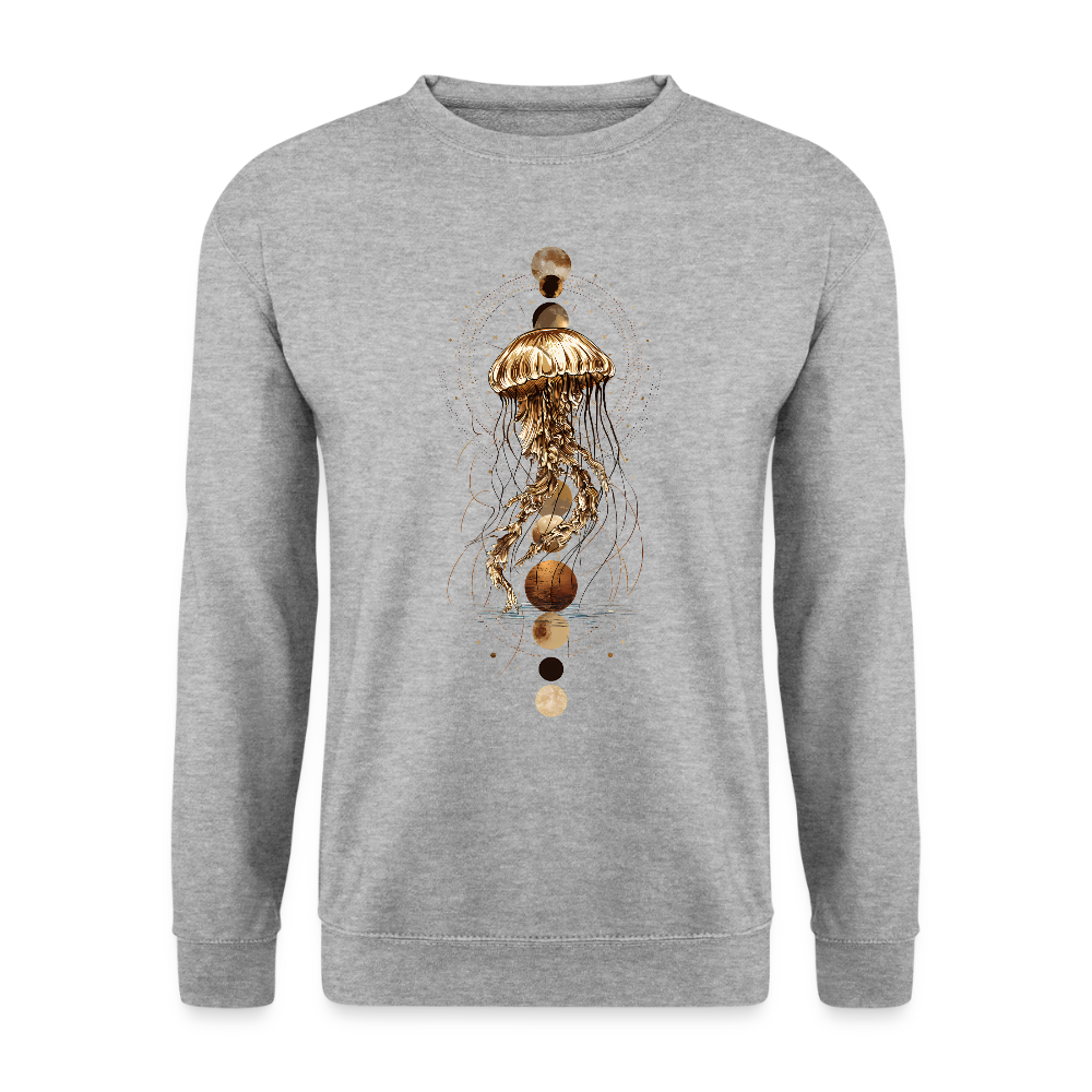 Mystische Qualle mit Mondphasen – Boho Ocean Design - Unisex Pullover - Weißgrau meliert