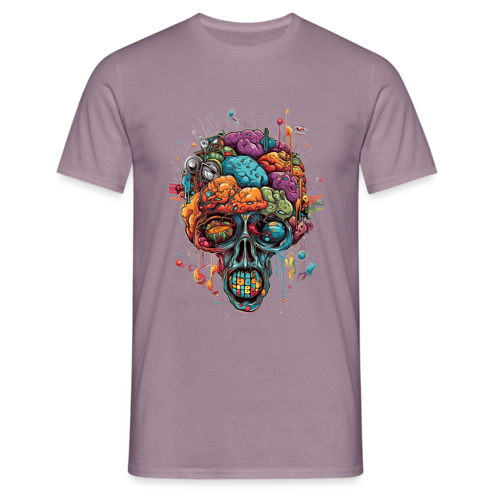 Surrealistischer, psychedelischer Totenkopf - Männer T-Shirt - Lilagrau