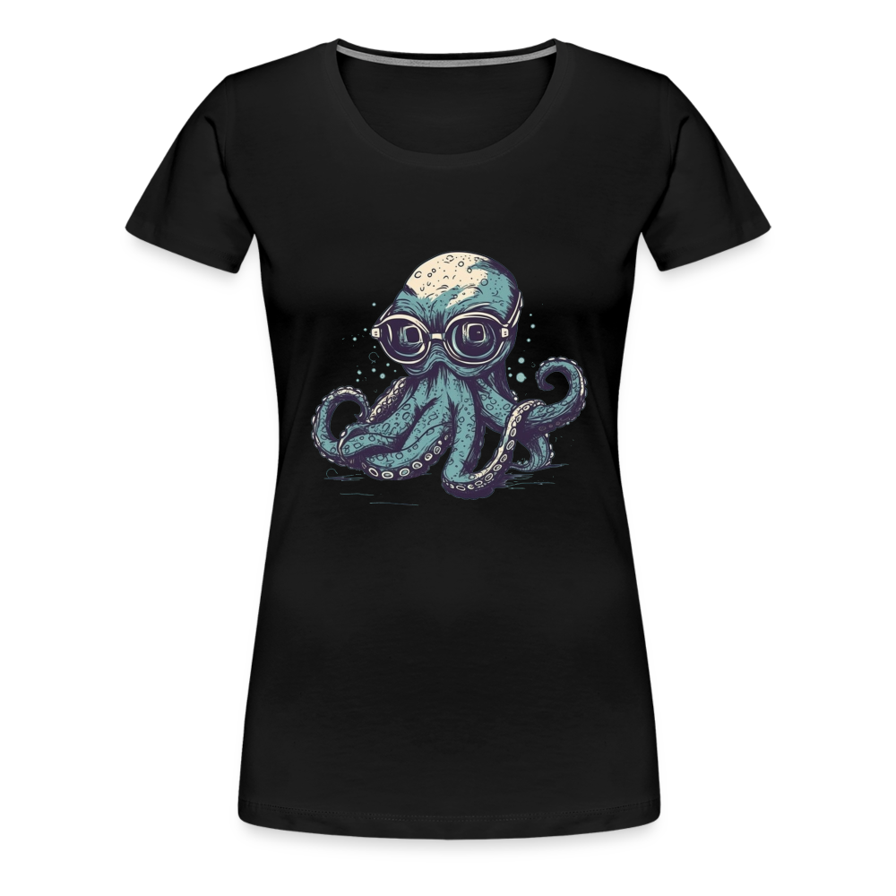 Nerdy Comic Oktopus mit Brille - Frauen Premium T-Shirts - Schwarz
