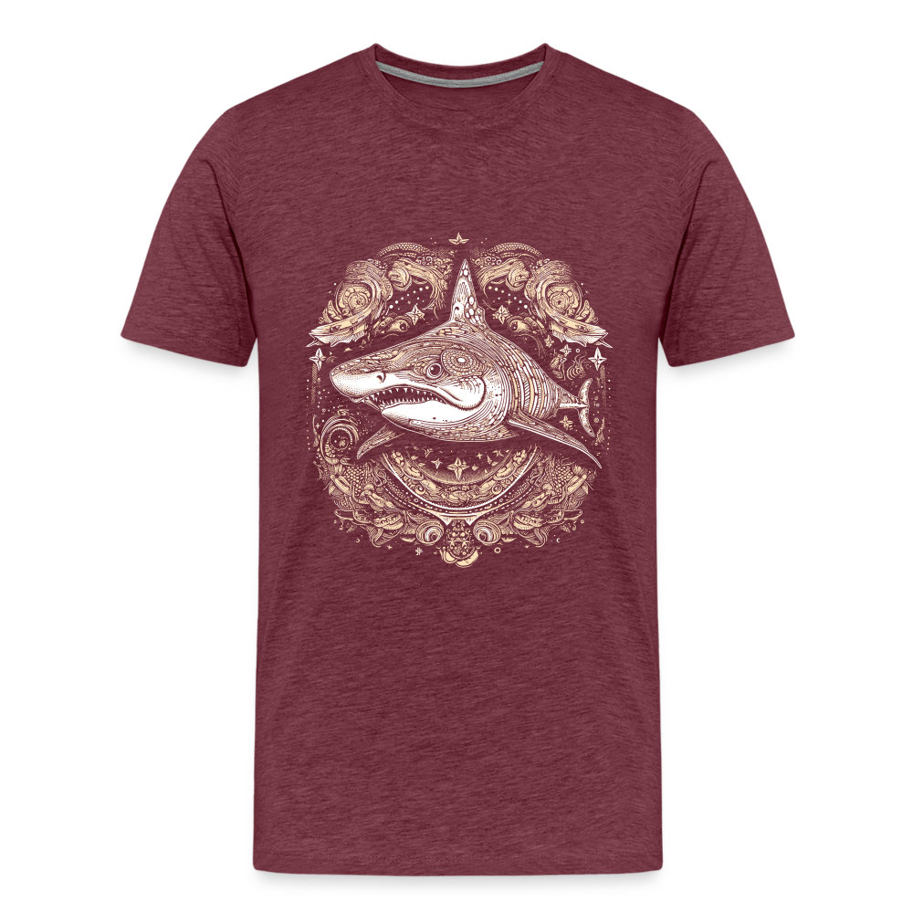 Cooler Hai mit Boho/Tribal Mustern - Männer Premium T-Shirts - Bordeauxrot meliert