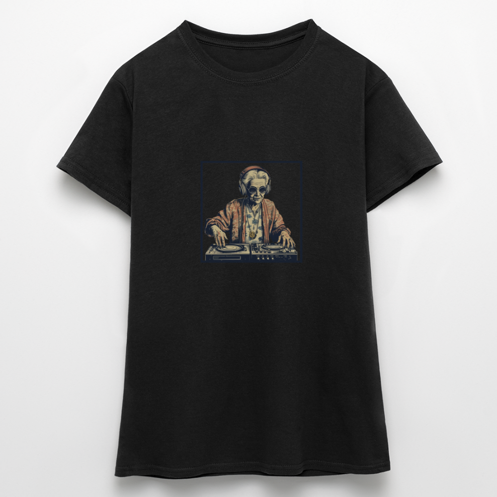 Coole alte Lady als DJane mit Kopfhörern - Frauen T-Shirt - Schwarz