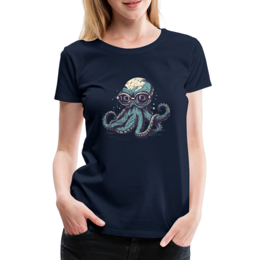 Nerdy Comic Oktopus mit Brille - Frauen Premium T-Shirts - Navy