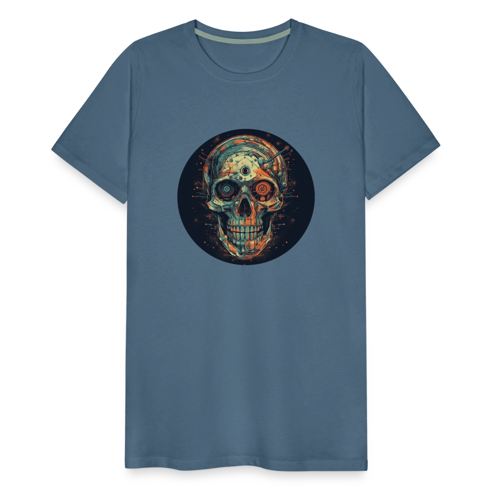 Retro Futuristischer Totenkopf Skull Cyborg- Männer Premium T-Shirt - Blaugrau