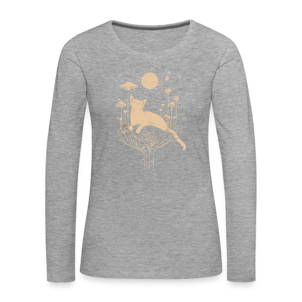 Surreales Katzen Motiv im Kosmos - Frauen Premium Langarmshirt - Grau meliert