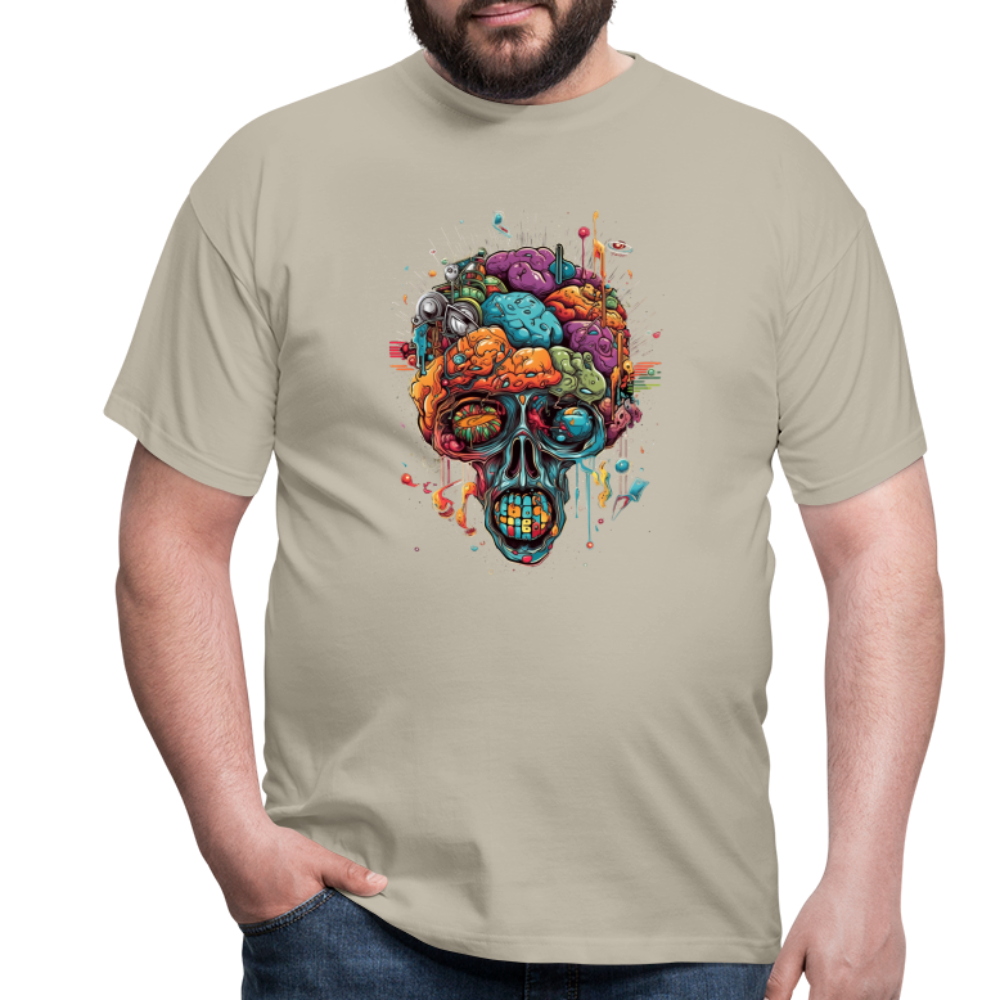 Surrealistischer, psychedelischer Totenkopf - Männer T-Shirt - Sandbeige