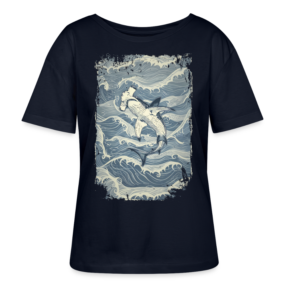 Vintage Hammerhai im japanischen inspirierten Tattoo Stil - Stanley/Stella Relaxed Rundhals Frauen Bio-T-Shirt SERENA - Navy
