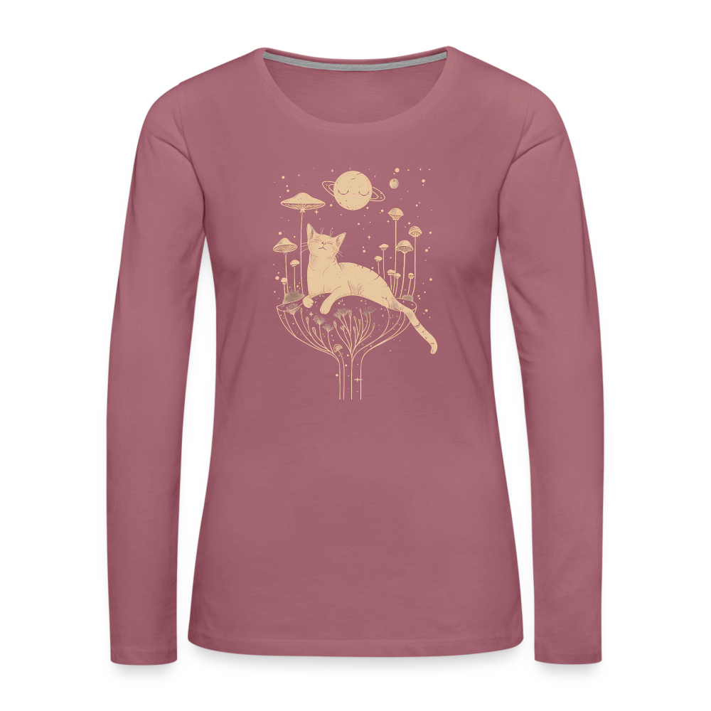Surreales Katzen Motiv im Kosmos - Frauen Premium Langarmshirt - Malve