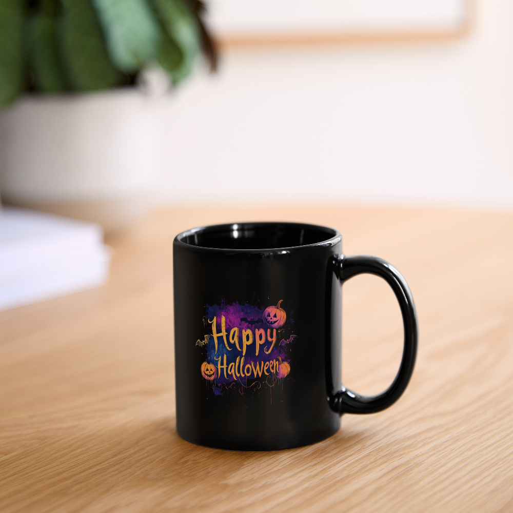 Happy Halloween mit Kürbissen als Schriftzug - Tasse einfarbig - Schwarz