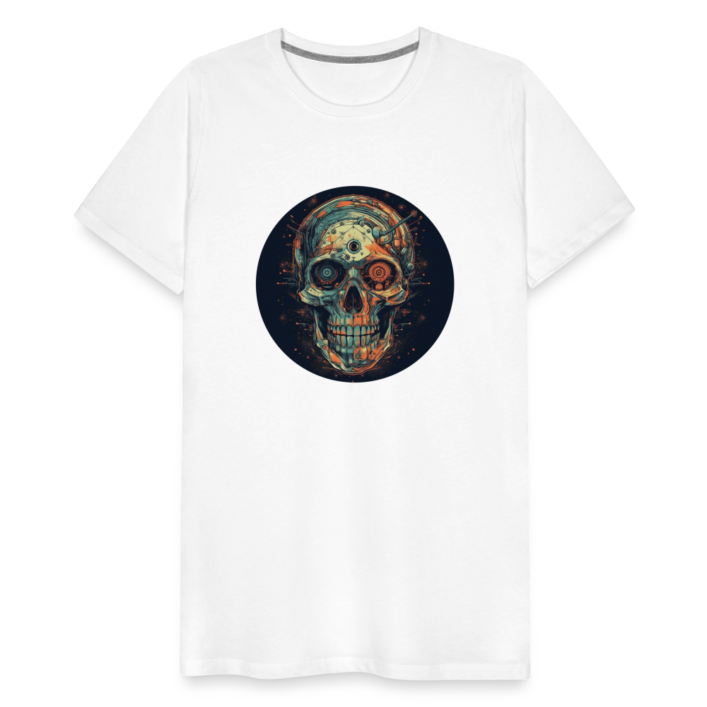 Retro Futuristischer Totenkopf Skull Cyborg- Männer Premium T-Shirt - Weiß