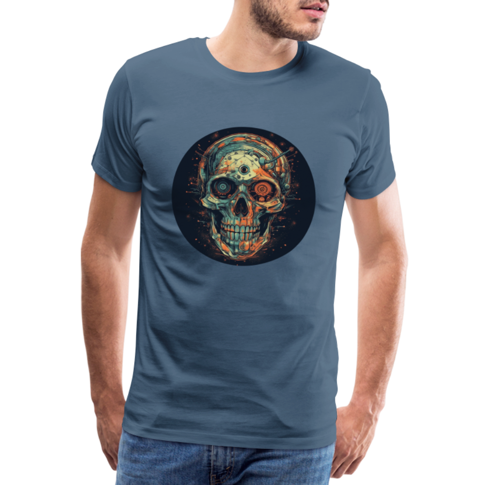 Retro Futuristischer Totenkopf Skull Cyborg- Männer Premium T-Shirt - Blaugrau