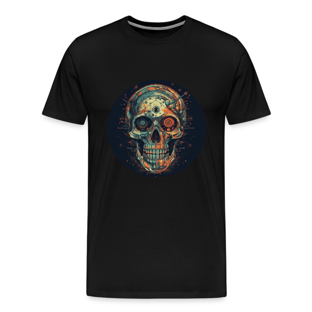 Retro Futuristischer Totenkopf Skull Cyborg- Männer Premium T-Shirt - Schwarz