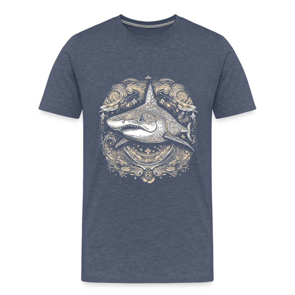 Cooler Hai mit Boho/Tribal Mustern - Männer Premium T-Shirts - Blau meliert