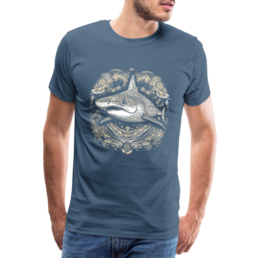 Cooler Hai mit Boho/Tribal Mustern - Männer Premium T-Shirts - Blaugrau