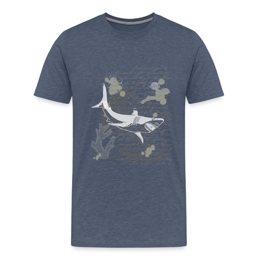 Vintage Steampunk Hai Motiv - Männer Premium T-Shirts - Blau meliert
