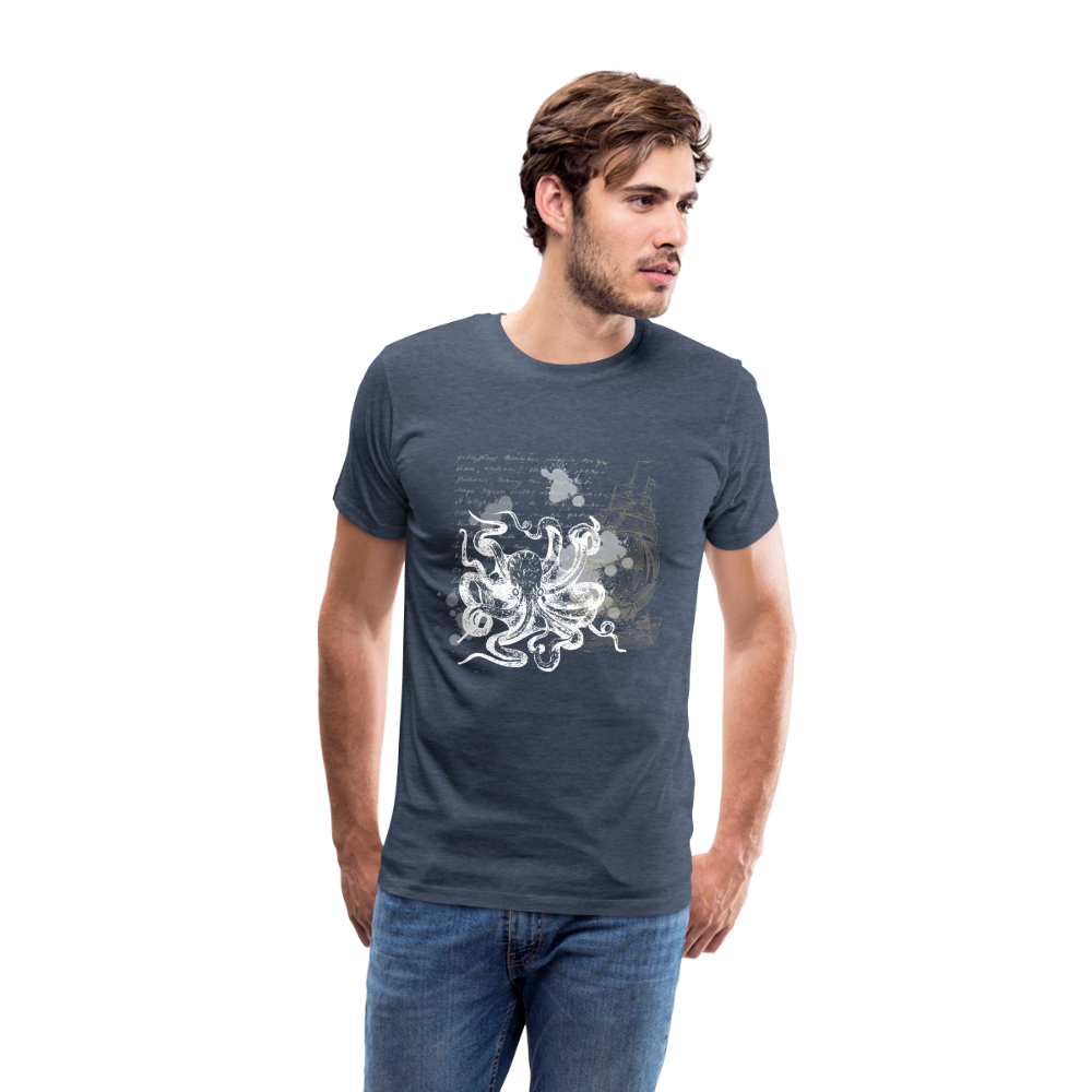 Vintage Steampunk Oktopus Motiv - Männer Premium T-Shirts - Blau meliert