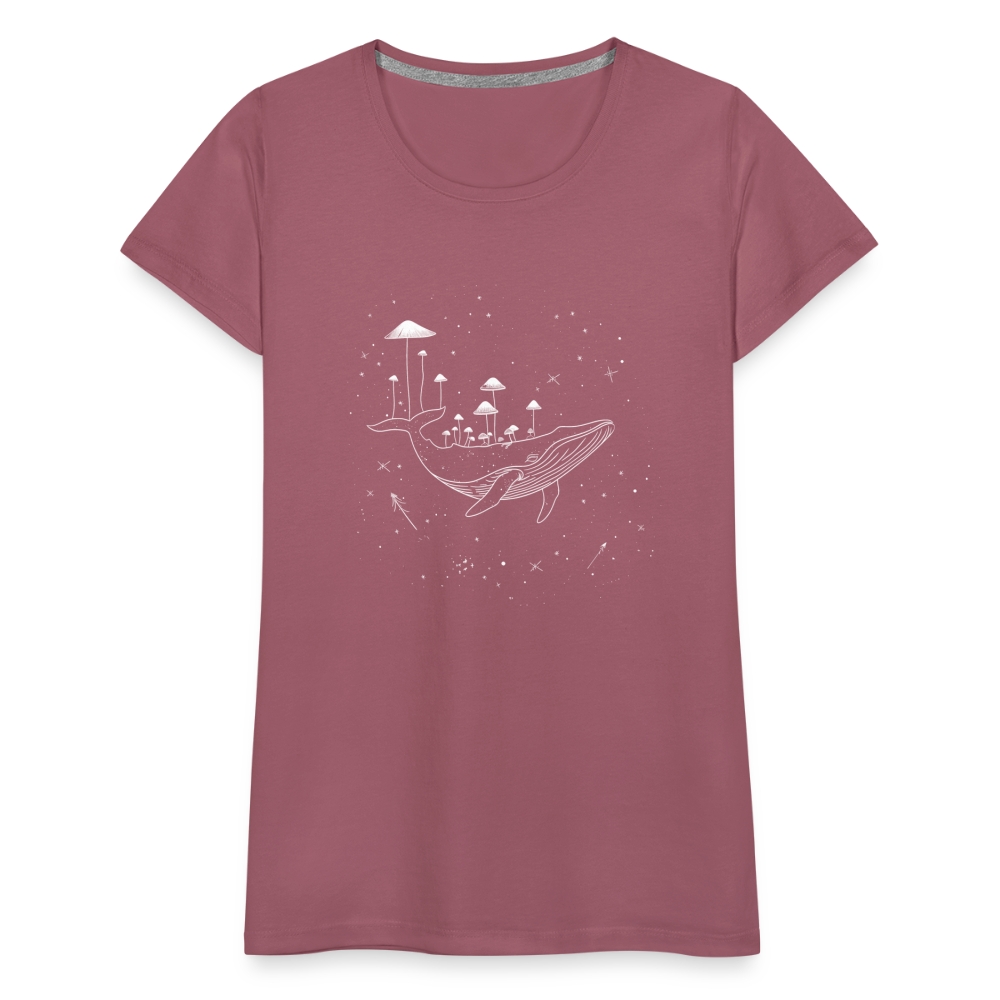 Surrealer Wal mit Pilzen im Weltraum mit Sternen - Frauen Premium T-Shirt - Malve