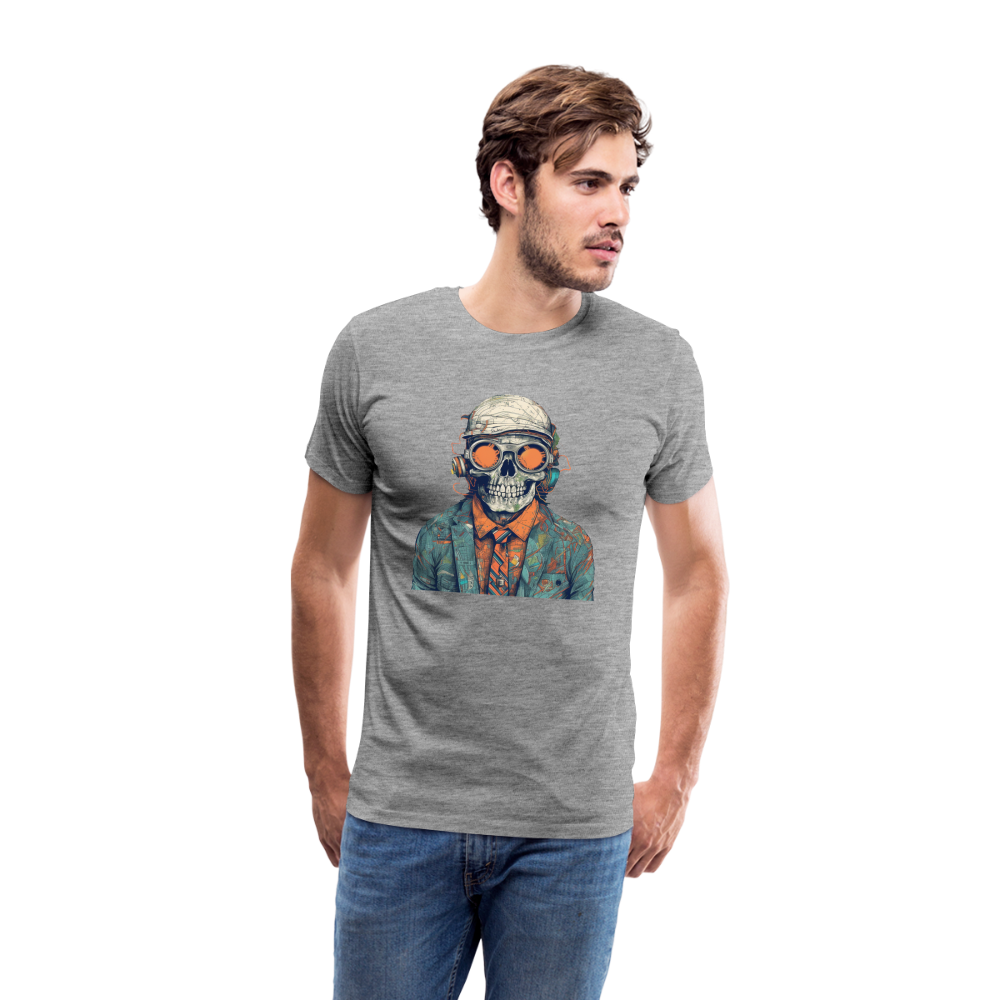 Cooles Skelett Portrait mit Sonnenbrille, Mütze - Männer Premium T-Shirt - Grau meliert