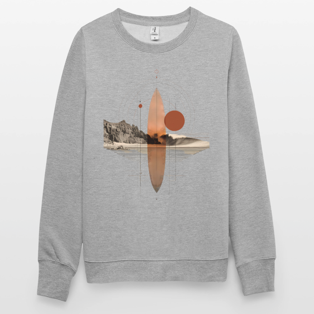 Geometrisches Surfbrett Design – Surreal Sunset Waves - Unisex Pullover - Weißgrau meliert