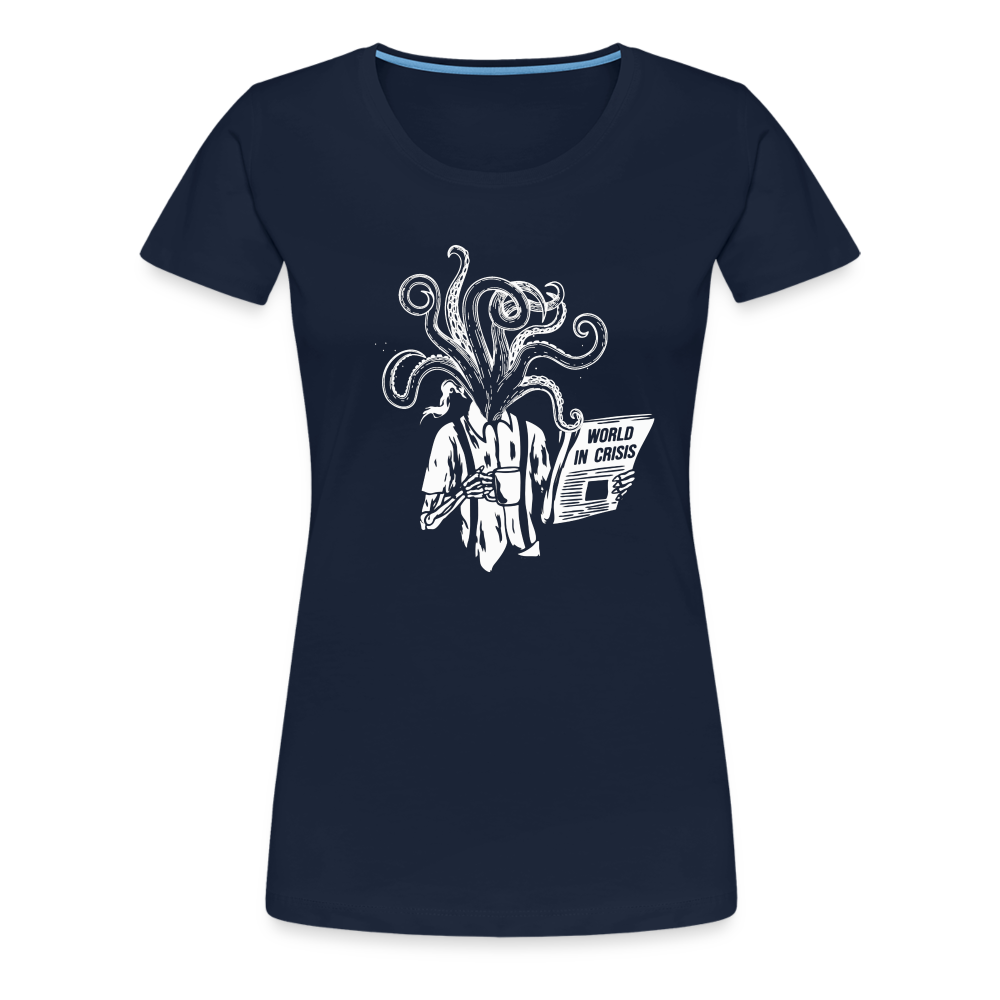 Kaffee trinkendes Skelett mit Tentakeln, Zeitung - Frauen Premium T-Shirt - Navy