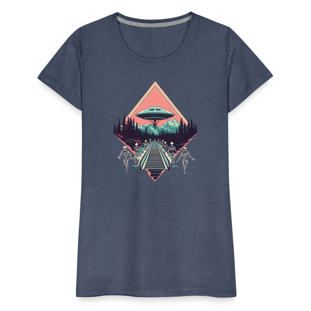 Retro UFO 80er Jahre Motiv - Frauen Premium T-Shirt - Blau meliert