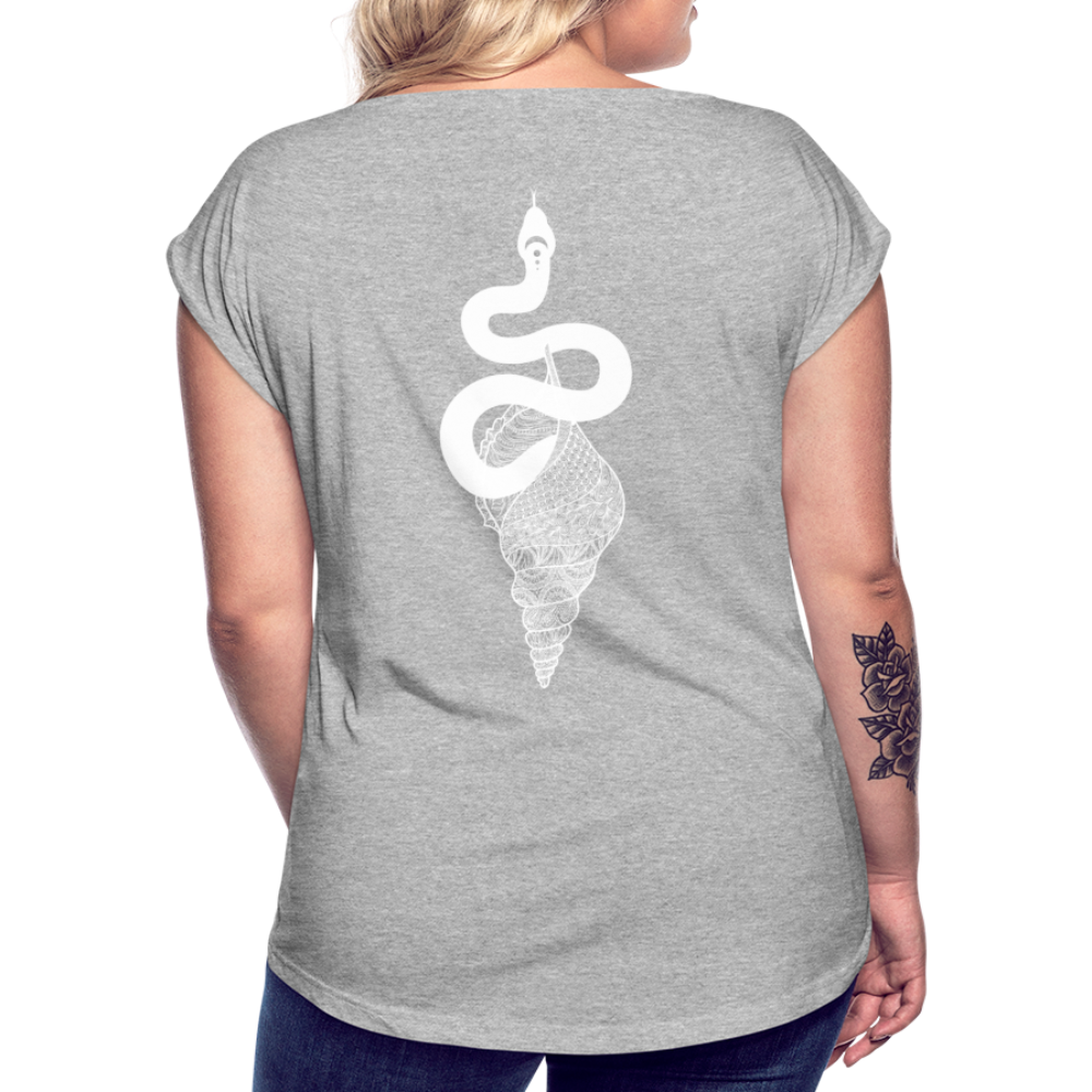 Kosmosschlange im Schneckenhaus - Frauen Shirt mit gerollten Ärmeln - Grau meliert