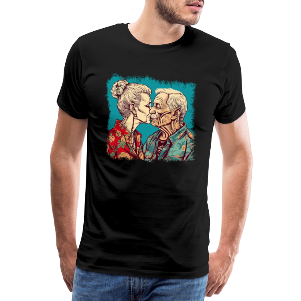 Küssendes Best Ager Pärchen mit Hawaiihemden - Männer T-Shirt - Schwarz