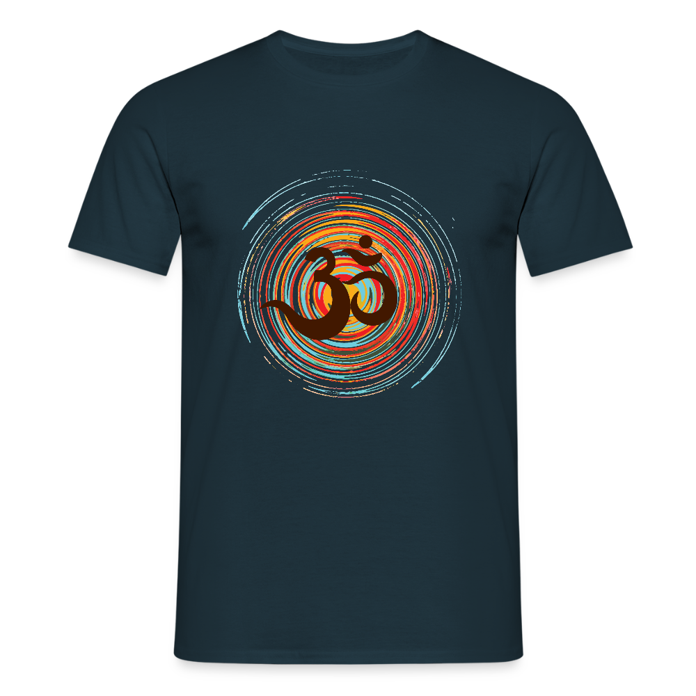Om auf bunten Kreisen, Prana Zen Design - Männer T-Shirt - Navy