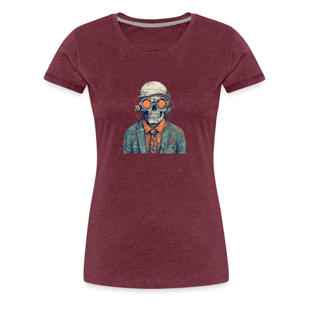 Cooles Skelett Portrait mit Sonnenbrille, Mütze - Frauen Premium T-Shirt - Bordeauxrot meliert