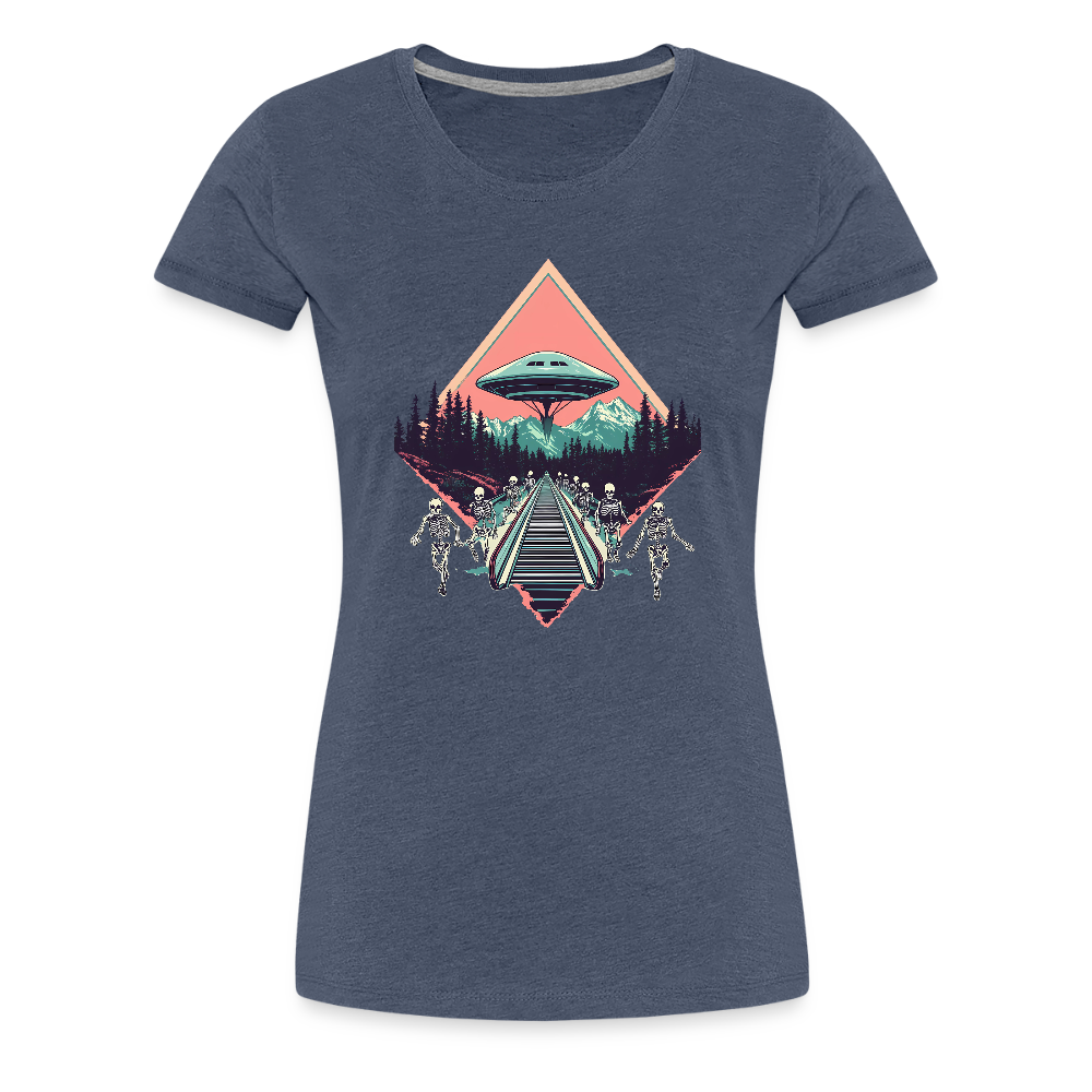 Retro UFO 80er Jahre Motiv - Frauen Premium T-Shirt - Blau meliert