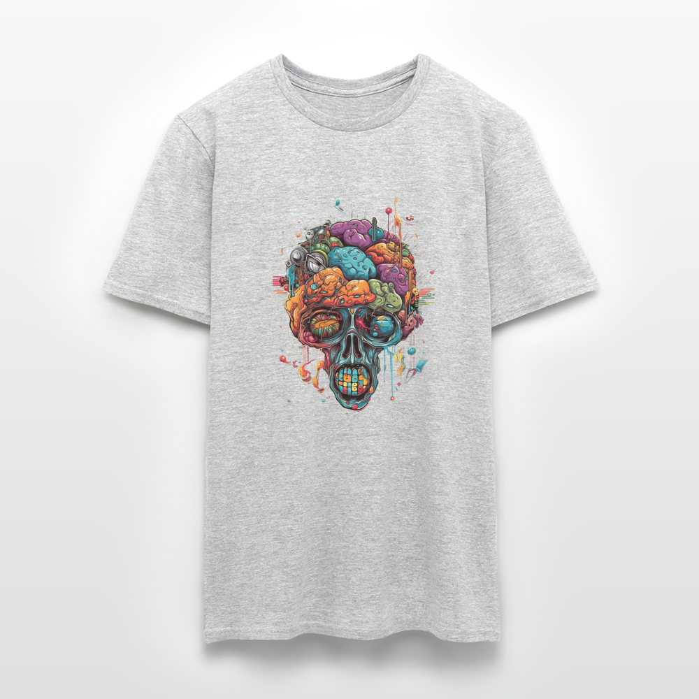Surrealistischer, psychedelischer Totenkopf - Männer T-Shirt - Grau meliert