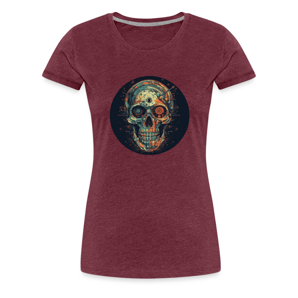 Retro Futuristischer Totenkopf Skull Cyborg- Frauen Premium T-Shirt - Bordeauxrot meliert