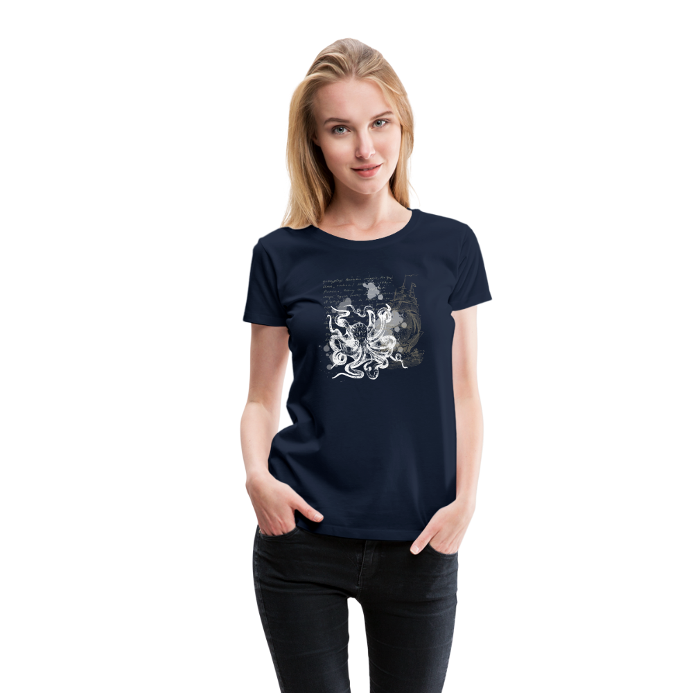 Vintage Steampunk Oktopus Motiv - Frauen Premium T-Shirts - Navy