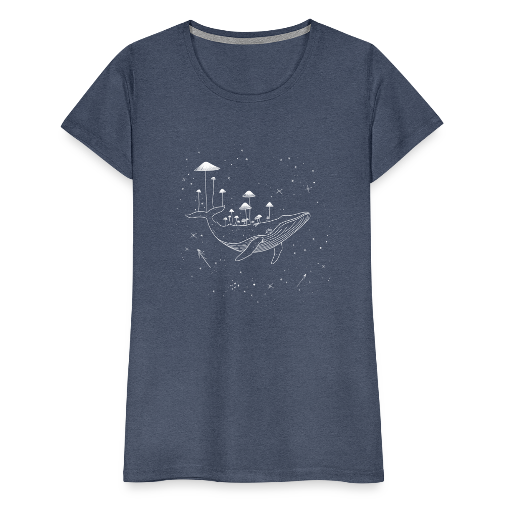 Surrealer Wal mit Pilzen im Weltraum mit Sternen - Frauen Premium T-Shirt - Blau meliert