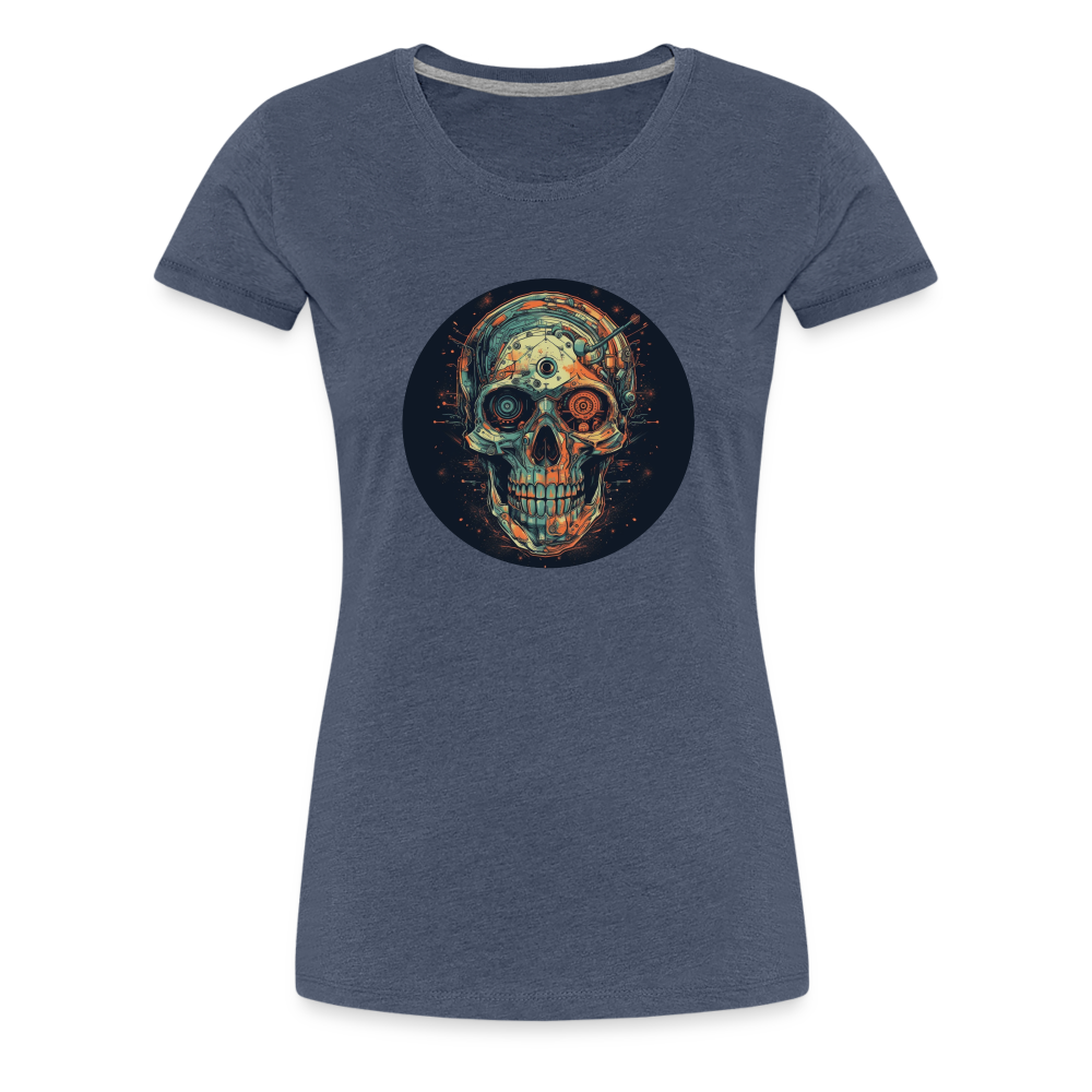 Retro Futuristischer Totenkopf Skull Cyborg- Frauen Premium T-Shirt - Blau meliert