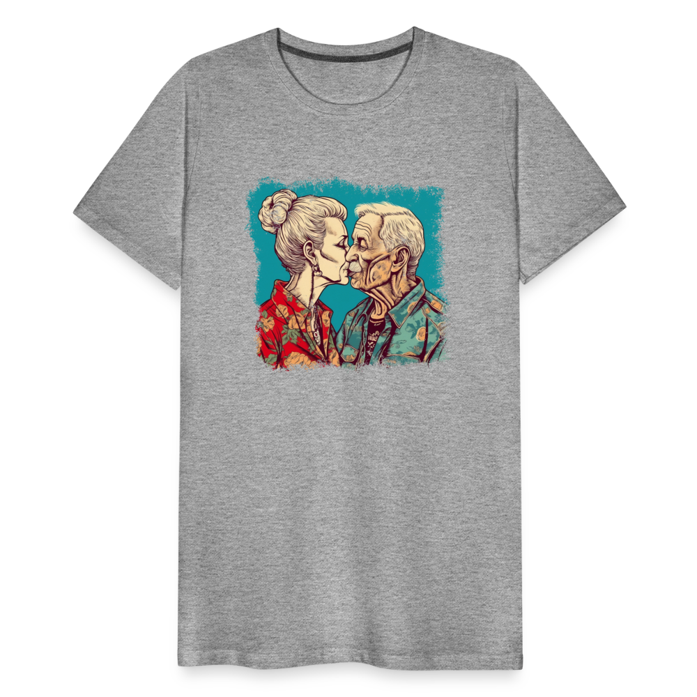 Küssendes Best Ager Pärchen mit Hawaiihemden - Männer T-Shirt - Grau meliert