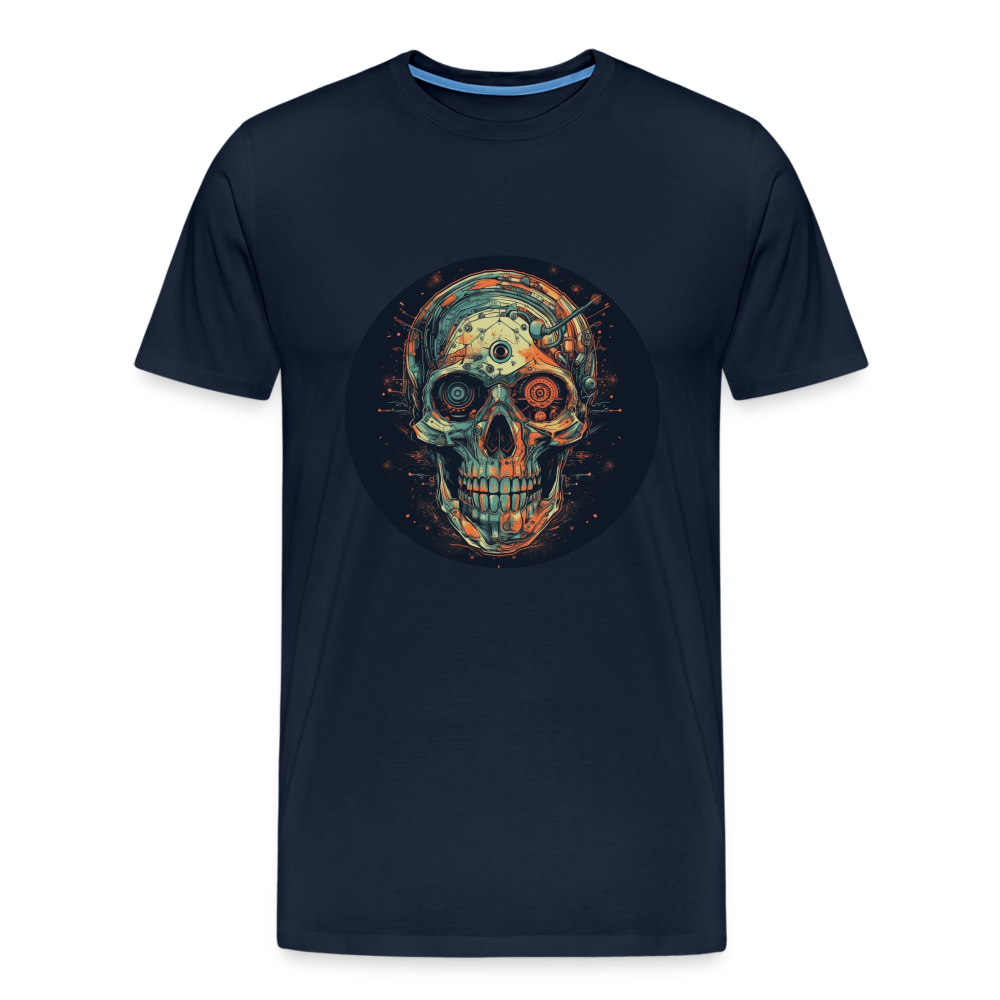 Retro Futuristischer Totenkopf Skull Cyborg- Männer Premium T-Shirt - Navy