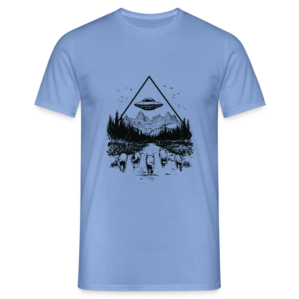 Katzen die in Richtung UFO laufen - Männer T-Shirt - carolina blue