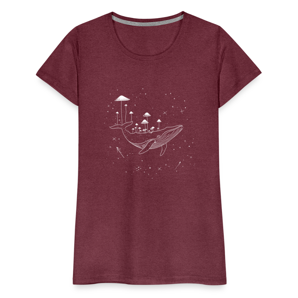 Surrealer Wal mit Pilzen im Weltraum mit Sternen - Frauen Premium T-Shirt - Bordeauxrot meliert