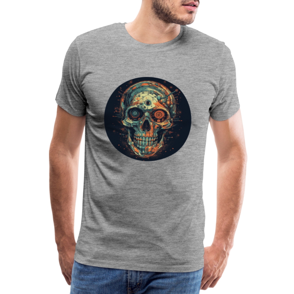 Retro Futuristischer Totenkopf Skull Cyborg- Männer Premium T-Shirt - Grau meliert