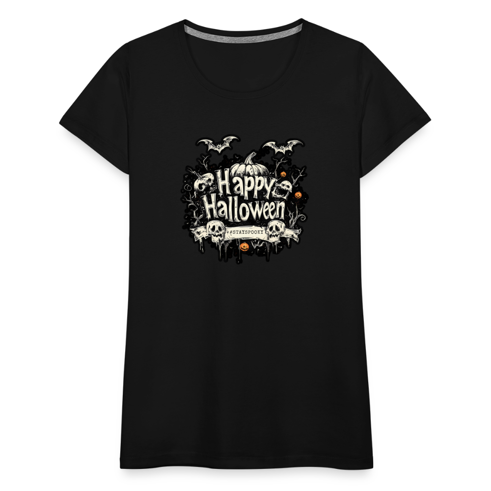 Happy Halloween mit Kürbissen als Schriftzug #stayspooky - Frauen Premium T-Shirt - Schwarz