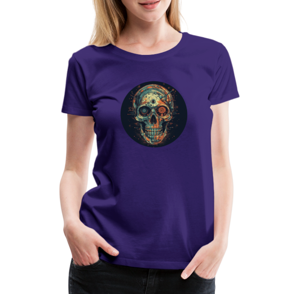 Retro Futuristischer Totenkopf Skull Cyborg- Frauen Premium T-Shirt - Lila