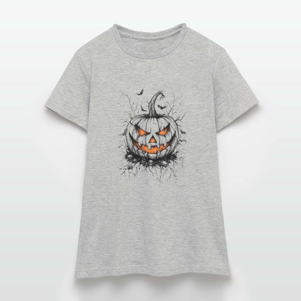 Gruseliger Horror Kürbis - Halloween Motiv - Frauen T-Shirt - Grau meliert