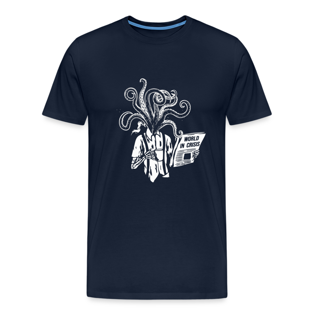 Kaffee trinkendes Skelett mit Tentakeln, Zeitung - Männer Premium T-Shirt - Navy