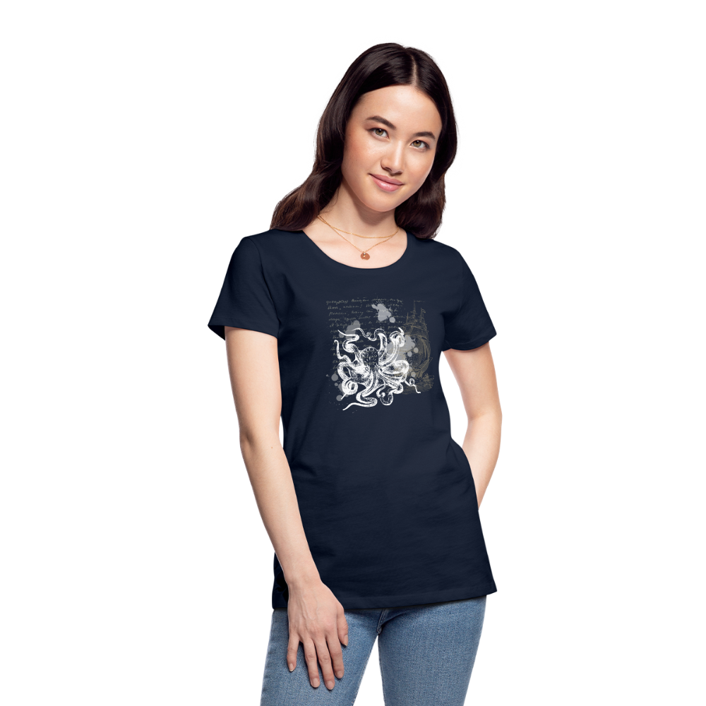 Vintage Steampunk Oktopus Motiv - Frauen Premium T-Shirts - Navy