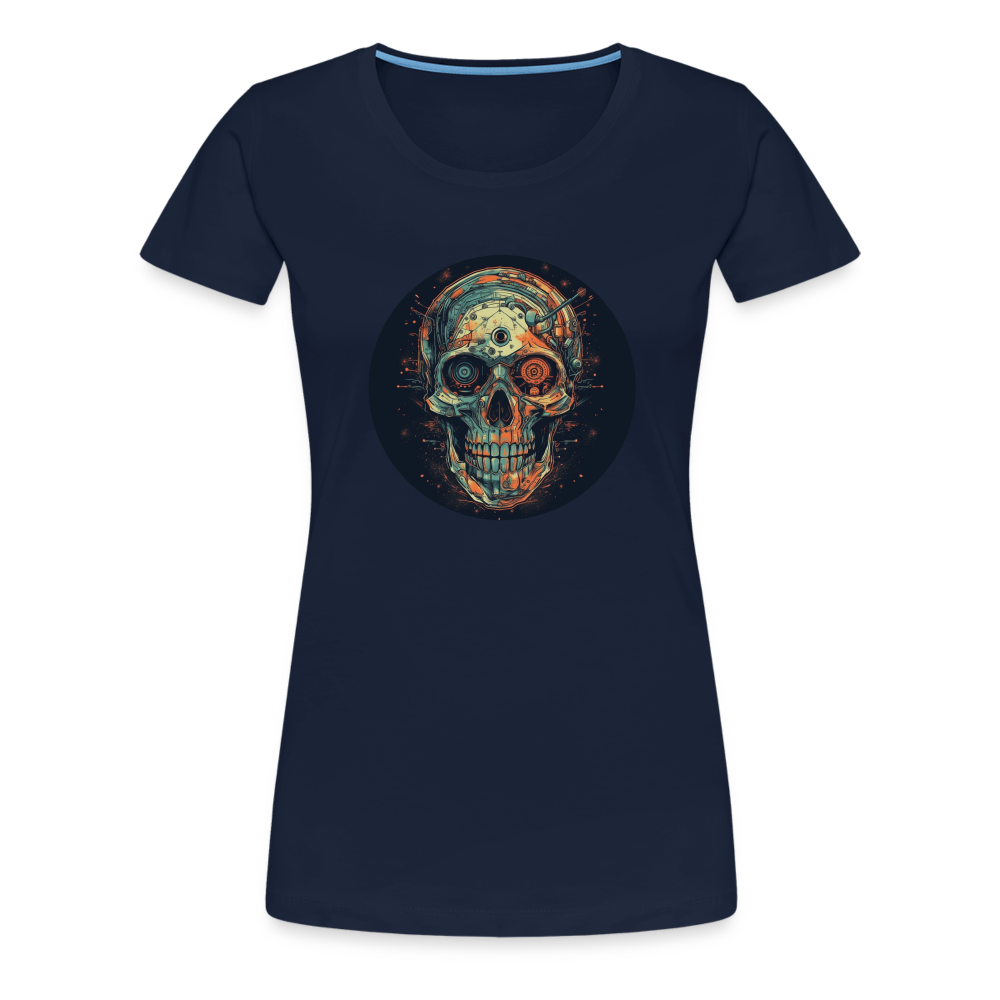 Retro Futuristischer Totenkopf Skull Cyborg- Frauen Premium T-Shirt - Navy