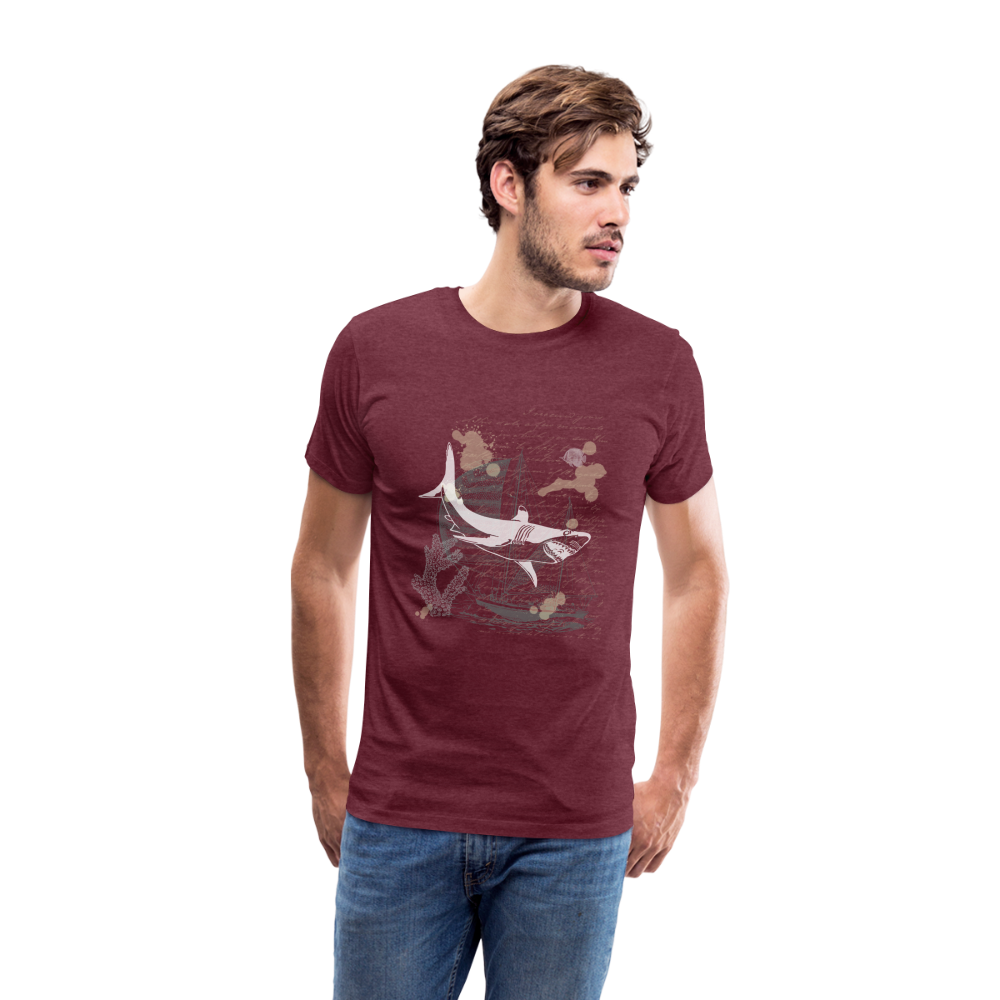Vintage Steampunk Hai Motiv - Männer Premium T-Shirts - Bordeauxrot meliert
